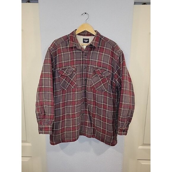 Vintage 90's Wrangler Sport Sherpa Fleece Lined Plaid Flannel Shacket Shirt XL - Picture 1 of 8
